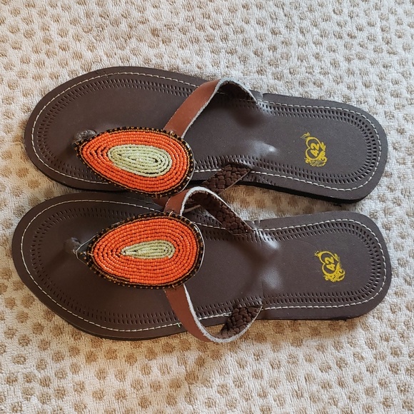 Unisex Maasai Leather Sandals. Size 11 or 42 decorated with beads. main image 5